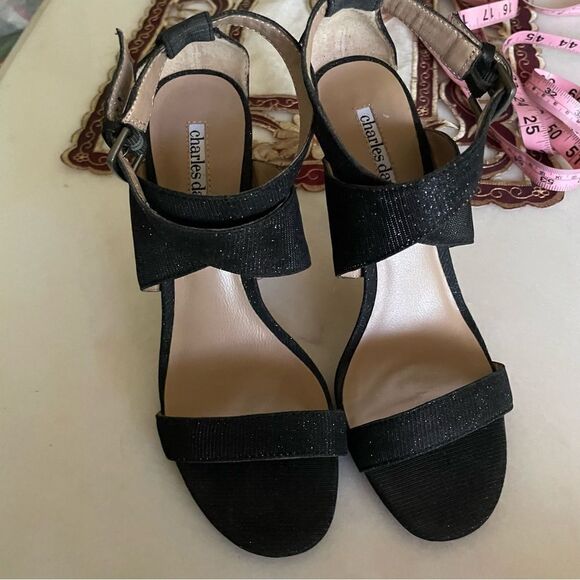Charles David Black Icon Glitter Sandal Heels- Size 7 - Picture 2 of 6
